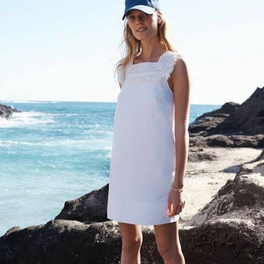 Madewell White Sundream Crochet Fringe Sleeveless Shift Dress
